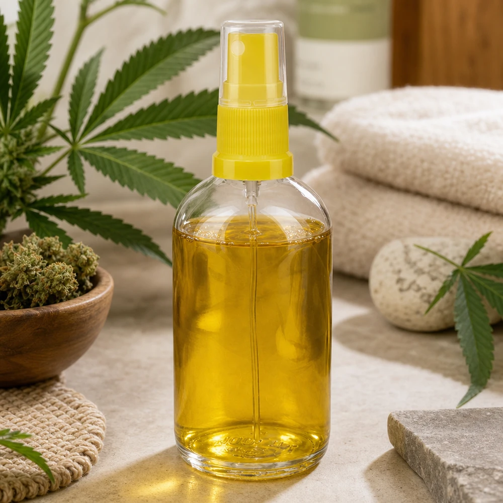 100ml láhev s rozprašovačem žlutá/průhledná standardní uzávěr ClearLine UT18/100 Befüllbare 100ml Glasflasche ClearLine UT18 mit Sprühkopf für Naturöle