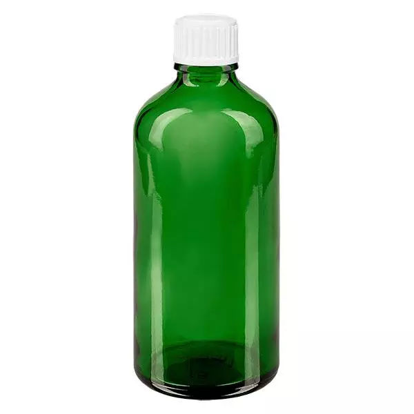 Lékárenská láhev zelená 100ml kapátko uzávěr bílý 0,8mm standardní