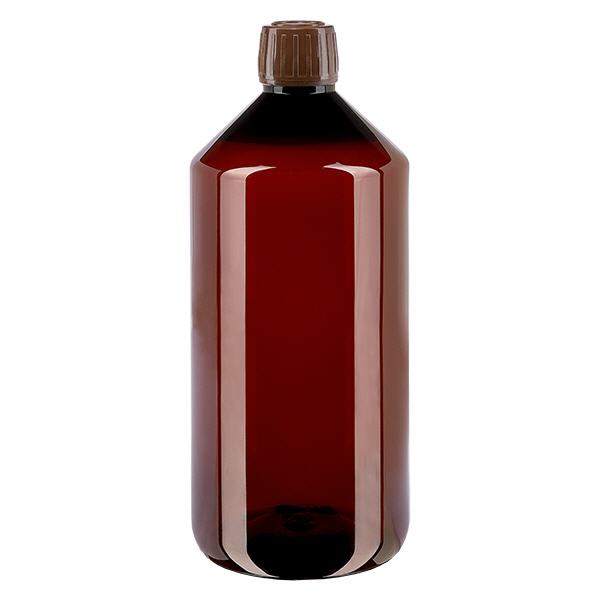 PET láhev 1000ml s hnědým uzávěrem, který se nedá otevřít. PET láhev 1000ml s hnědým uzávěrem, který se nedá otevřít.