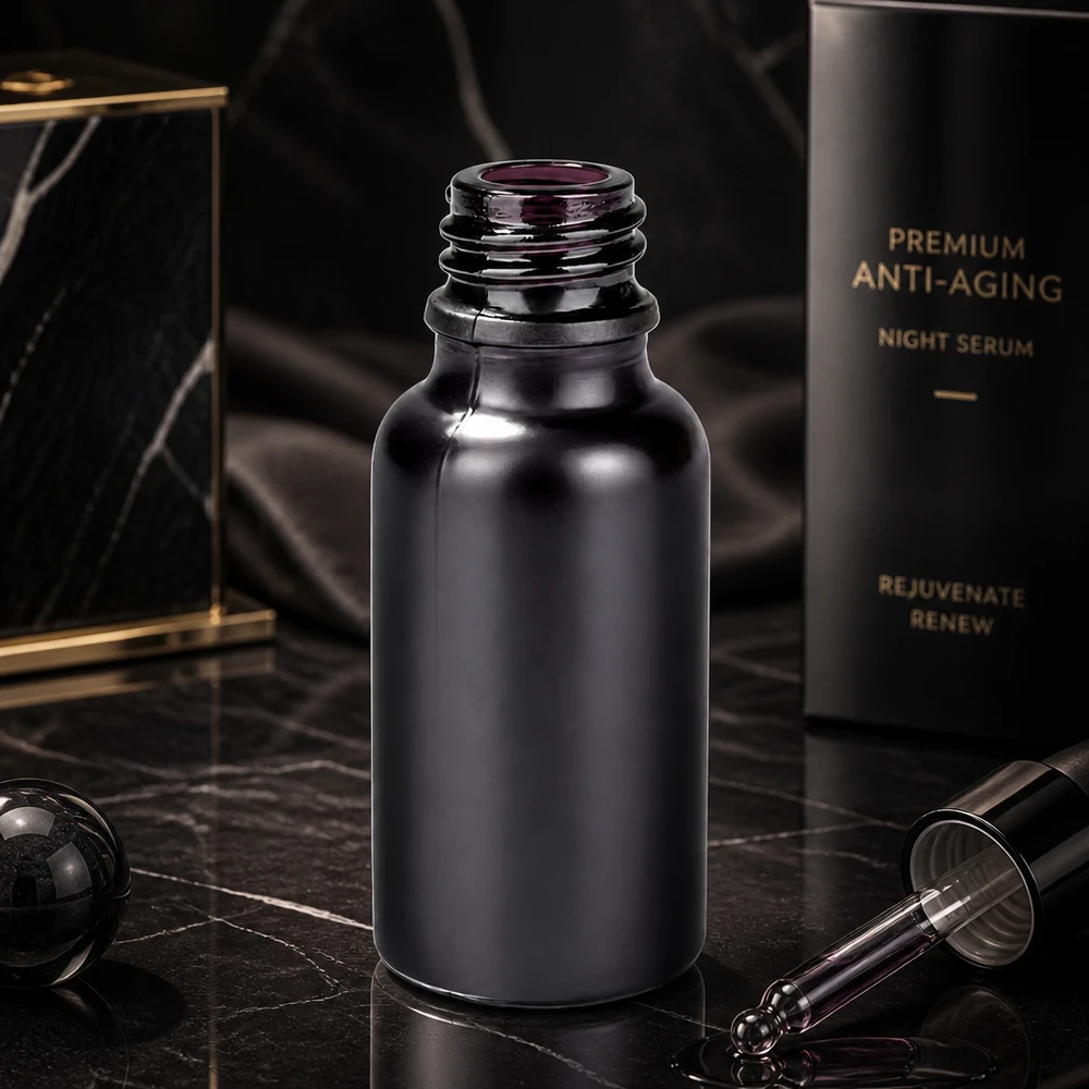 20ml dávkovací láhev BlackLine UT18/20 UNiTWIST Elegante schwarze 20ml Glasflasche mit UNiTWIST System - ideal für Luxus-Kosmetik und Apotheke