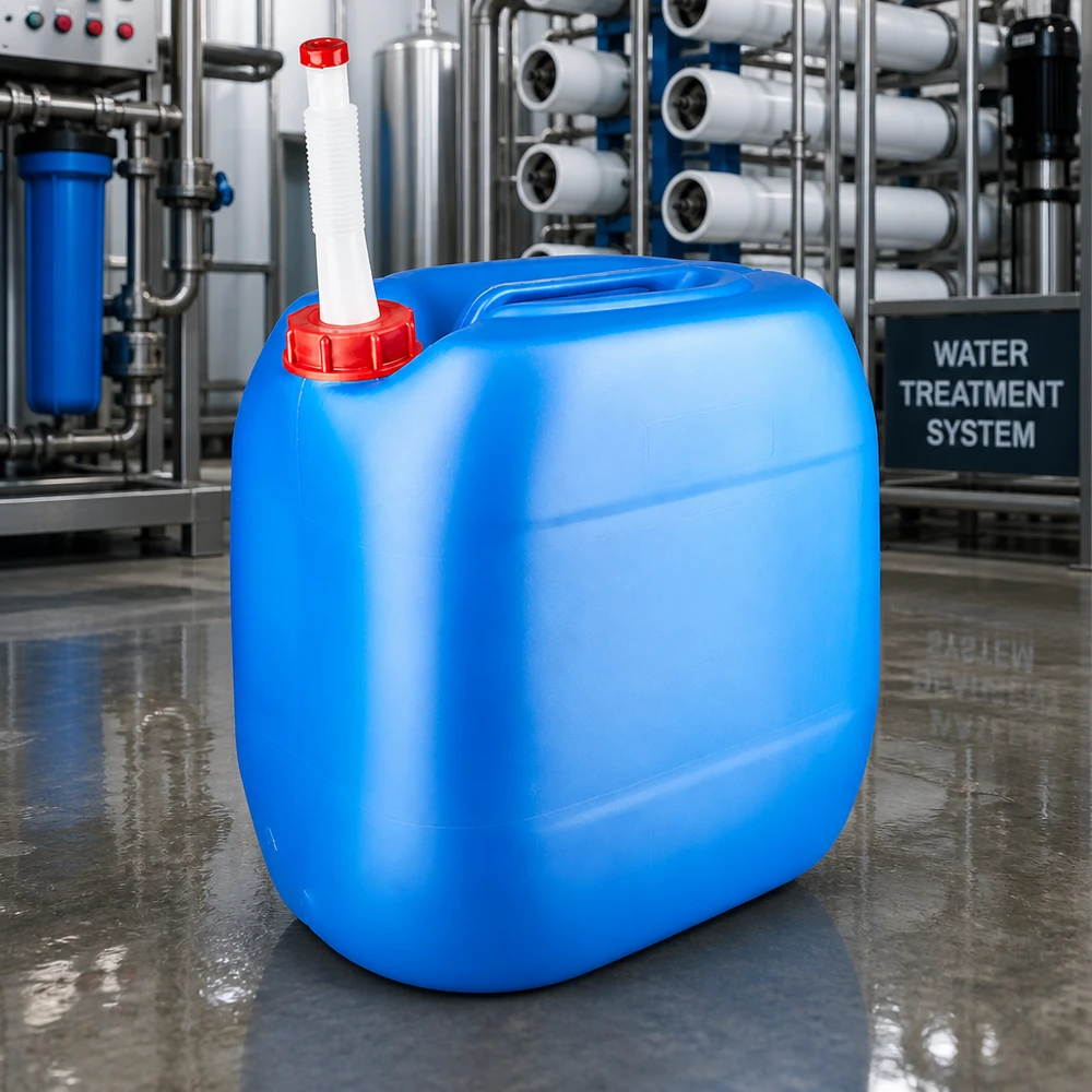 Kanister 30 Liter mit flexiblem Auslaufrohr zur präzisen Dosierung von Chemikalien und Wasser