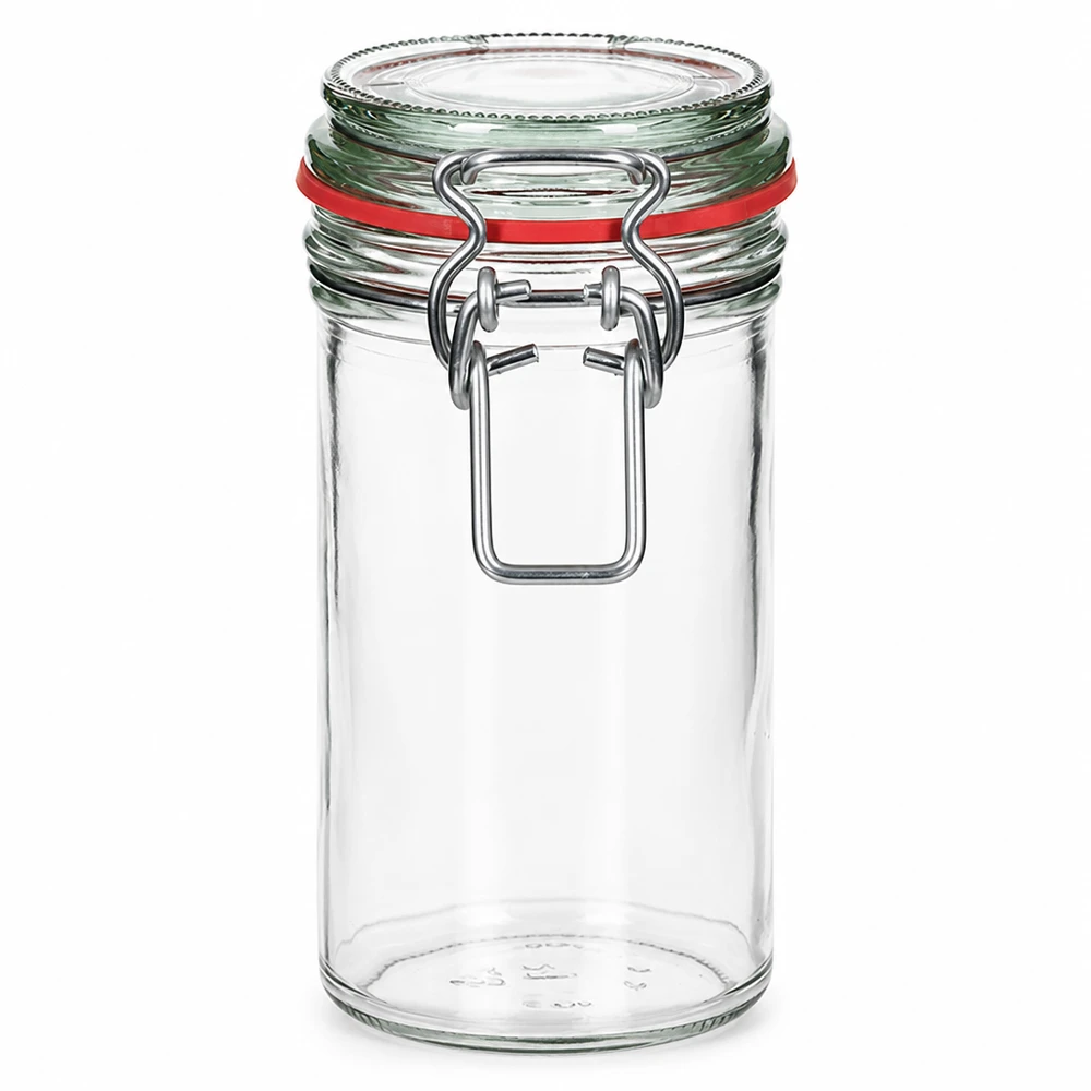 Úložná sklenice o objemu 272 ml s gumovým kroužkem a otočným víčkem UNiTWIST. 272ml Vorratsglas mit Bügelverschluss und roter Dichtung - transparentes Einmachglas für Küche und Vorratshaltung