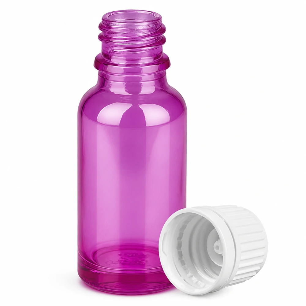 20ml láhev se šroubovacím uzávěrem 11 mm bílá Originality šroubovací uzávěr PurpleLine UT18/20 20ml Purple Line Glasflasche mit weißem Originalitätsverschluss für Labor und Apotheke