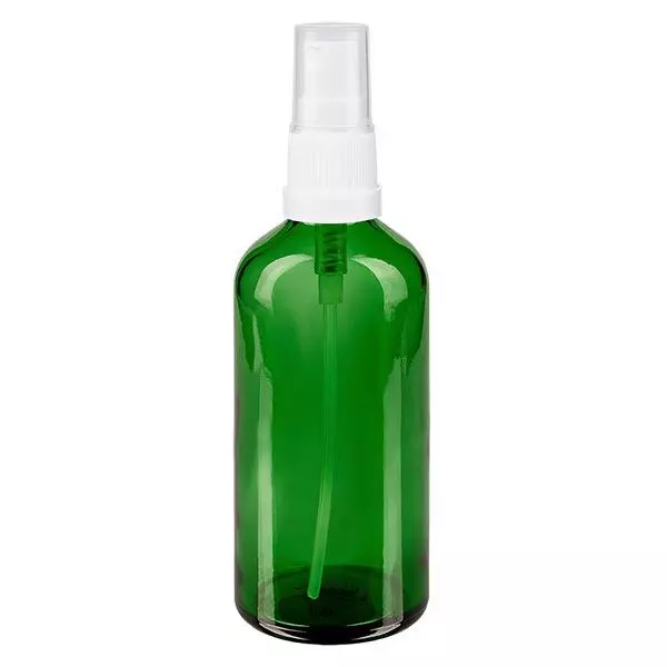 Lékárenská lahvička zelená 100ml s rozprašovačem bílá Lékárenská lahvička zelená 100ml s rozprašovačem bílá