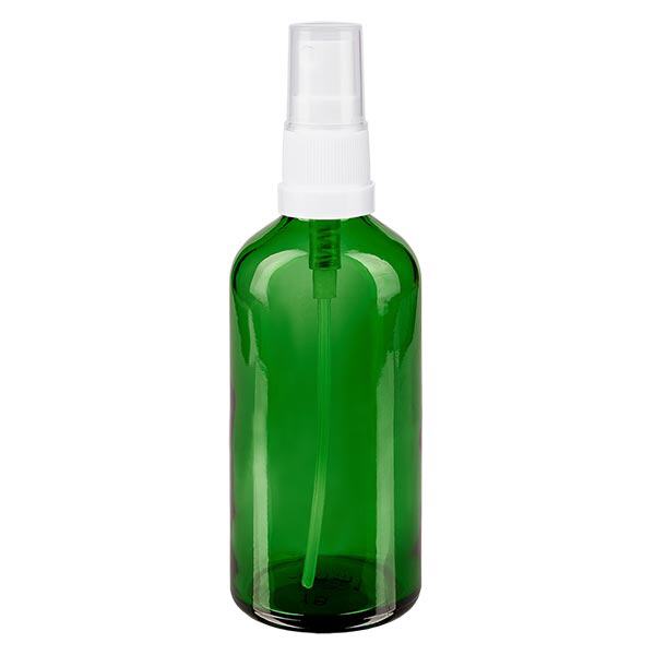 Lékárenská lahvička zelená 100ml s rozprašovačem bílá Lékárenská lahvička zelená 100ml s rozprašovačem bílá