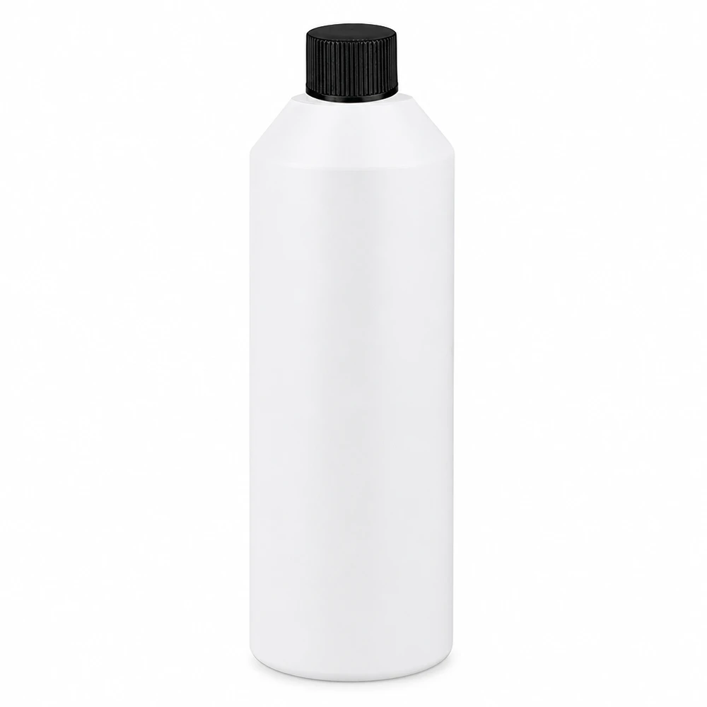 Lékárenská láhev HDPE 250ml bílá, s černým šroubovacím uzávěrem Bílá lékárnická láhev z HDPE o objemu 250 ml s černým šroubovacím uzávěrem z odolného plastu