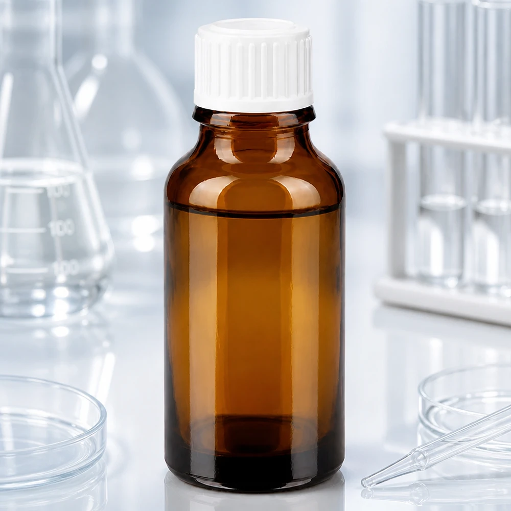 Lékárenská láhev hnědá 20ml kapací uzávěr bílý 0,8mm standardní Hochwertige 20ml Braunglasflasche mit kindersicherem Weißverschluss ApoGlas