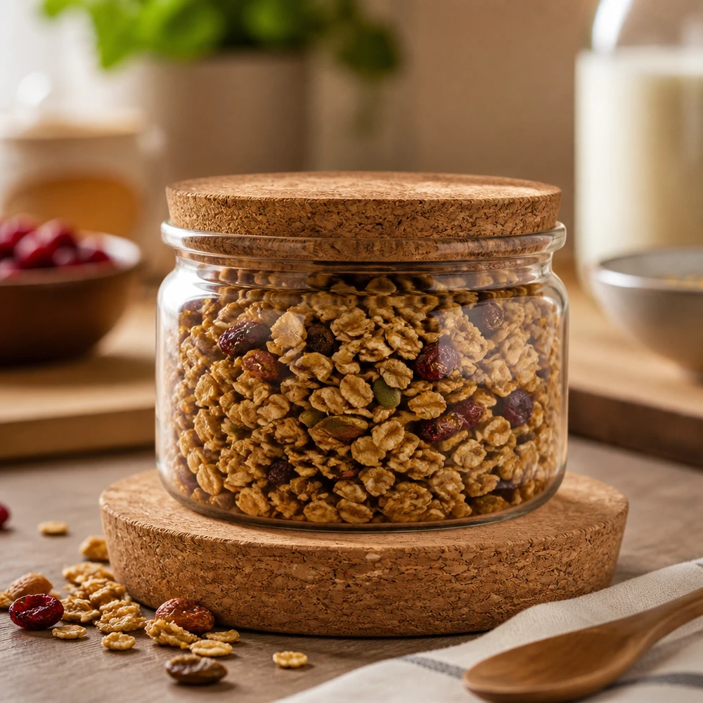 Korek pro otevírání 94mm WECK RR100 (ø90/104, H=20mm) WECK RR100 Korken Anwendung Müsli-Vorratsglas mit Nüssen Trockenfrüchten luftdichte Lagerung Korkdeckel 94mm