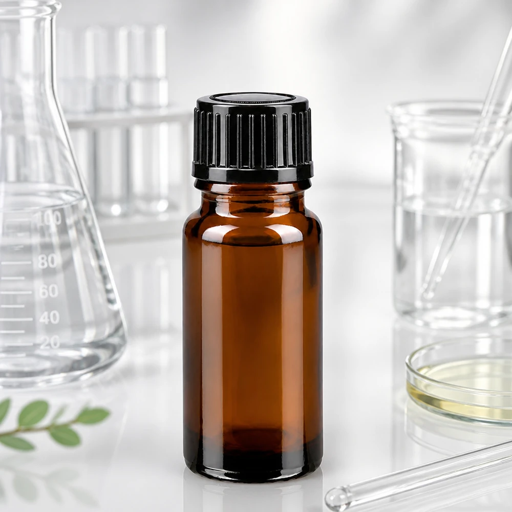 Lékárenská láhev hnědá 10ml kapací uzávěr 1mm černý standardní UV-schützendes Braunglas 10ml Fläschchen mit schwarzem Verschluss für Tinkturen und Extrakte