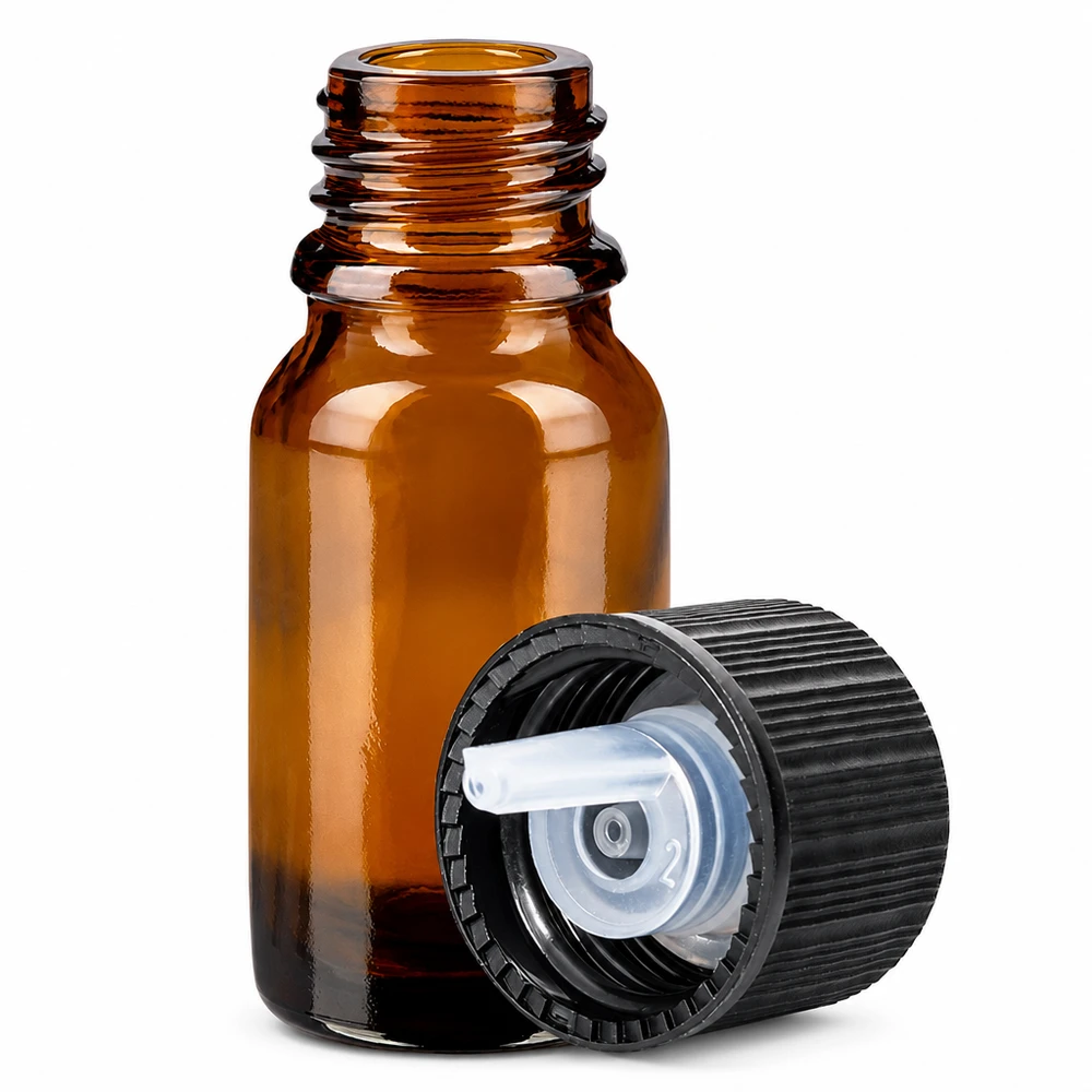 10ml lahvička s kapátkem 1mm černá standardní uzávěr BrownLine UT18/10 Professionelle Dosierflasche 10ml braunes Glas mit schwarzem Tropfverschluss für Laboranwendungen