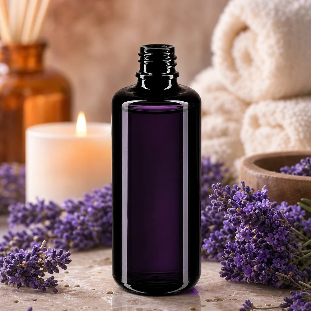 Fialová skleněná lahvička 100ml DIN 18 (Mironglas) Miron Violettglas Flasche Orion 100ml mit lichtfilternden Eigenschaften für Naturkosmetik