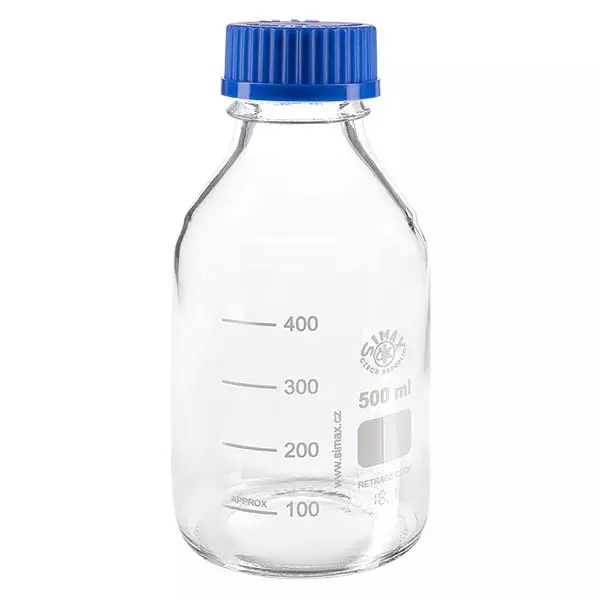 Láhev s laboratorním závitem 500 ml s víčkem, borosilikátová