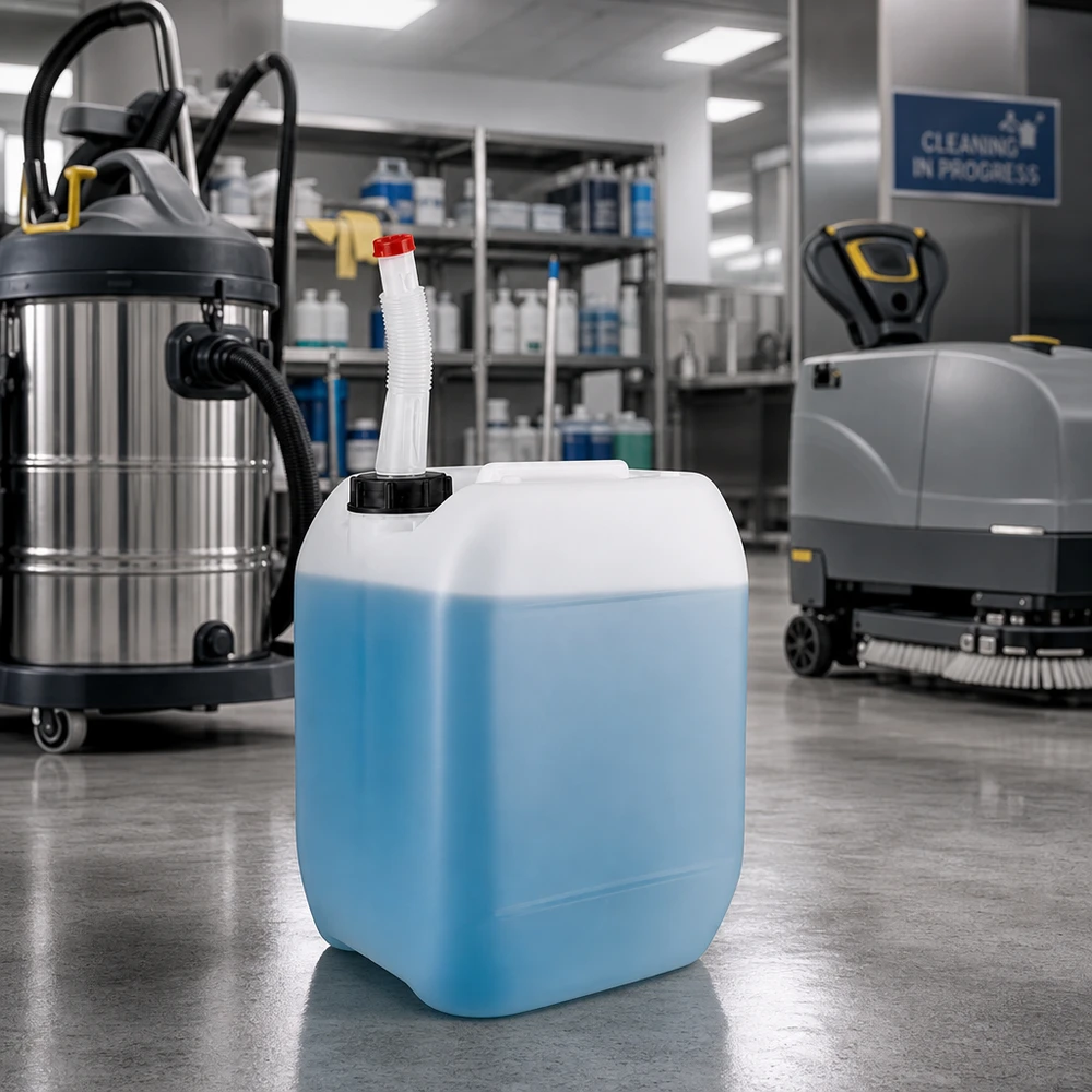 Rechteckiger 10 Liter Vorratstank mit flexiblem Auslaufrohr und schwarzem Schraubdeckel