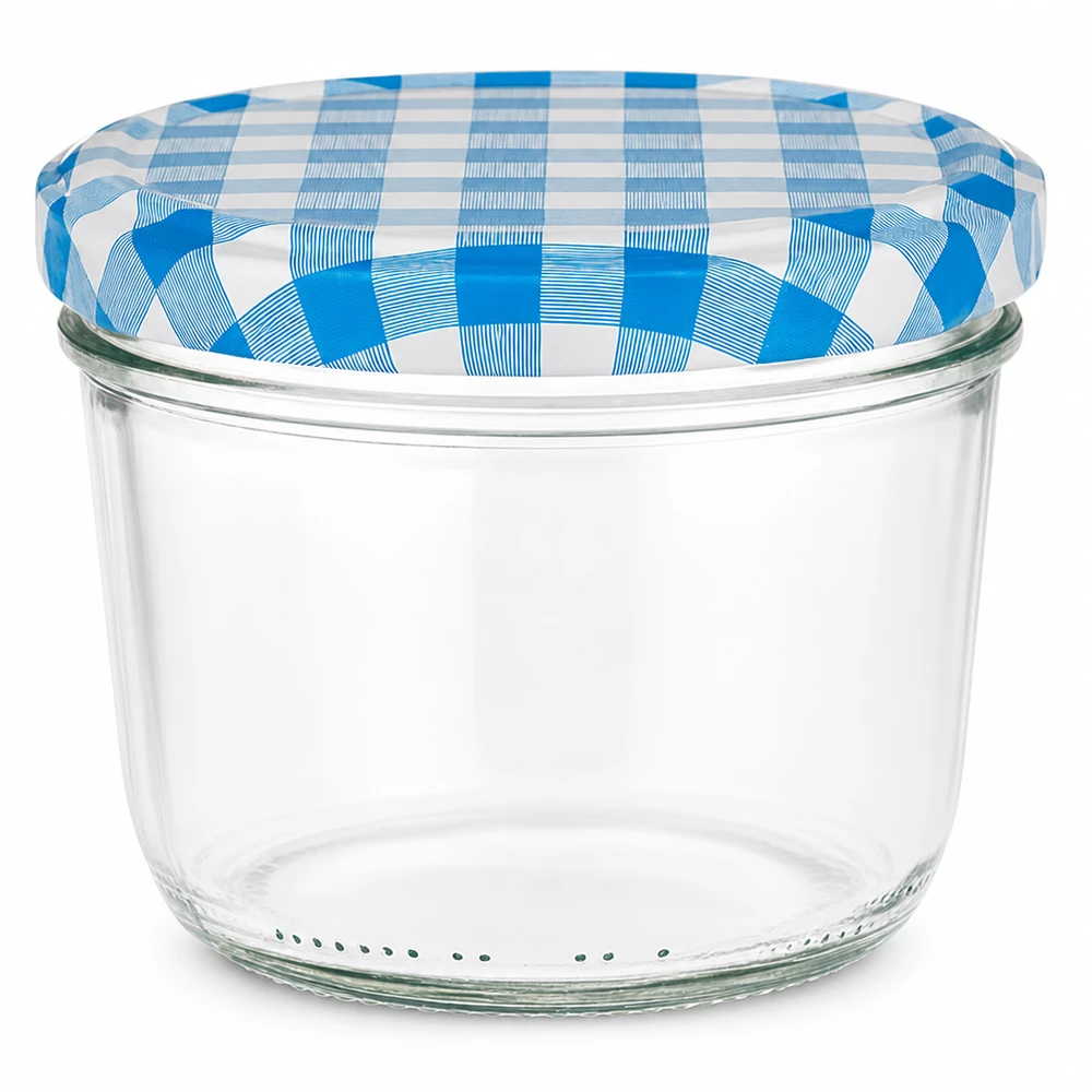 230ml Sturzglas mit blau-weiß kariertem BasicSeal Deckel für Marmelade und Konserven