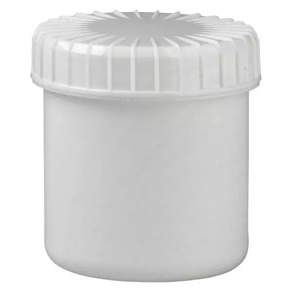 Bílá šroubovací dóza 75 ml s drážkovaným víčkem Bílá šroubovací dóza 75 ml s drážkovaným víčkem