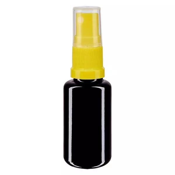 Lékárenská lahvička fialová 20ml s rozprašovacím uzávěrem žlutá Lékárenská lahvička fialová 20ml s rozprašovacím uzávěrem žlutá