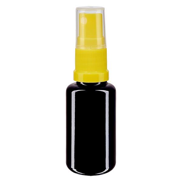 Lékárenská lahvička fialová 20ml s rozprašovacím uzávěrem žlutá Lékárenská lahvička fialová 20ml s rozprašovacím uzávěrem žlutá
