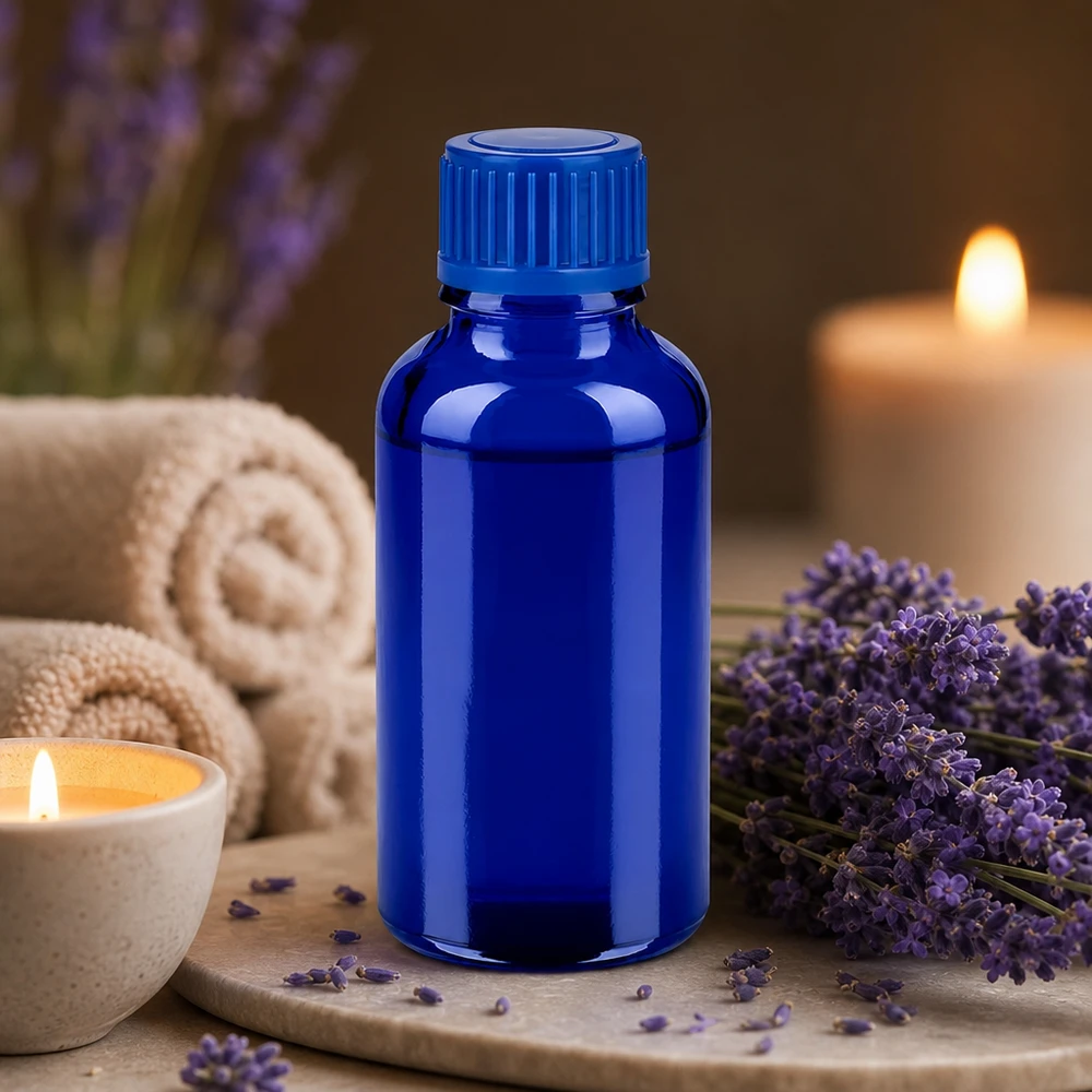 30ml Flasche mit matter blauer Oberfläche und ergonomischem Design für einfache Handhabung