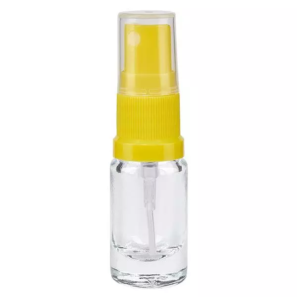Lékárenská lahvička čirá 5ml s rozprašovacím víčkem žlutá Lékárenská lahvička čirá 5ml s rozprašovacím víčkem žlutá