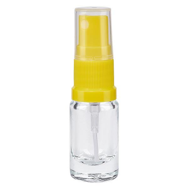 Lékárenská lahvička čirá 5ml s rozprašovacím víčkem žlutá Lékárenská lahvička čirá 5ml s rozprašovacím víčkem žlutá