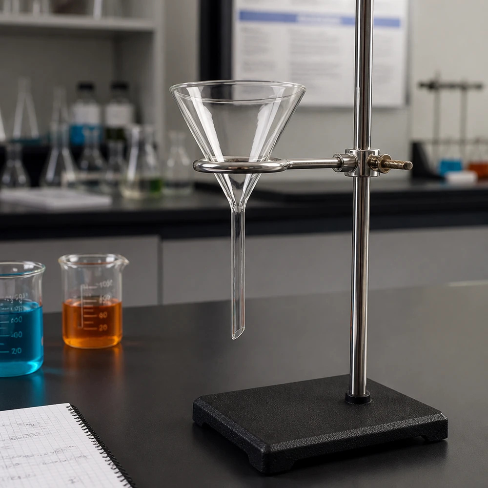 Trychtýř ø80mm sodnovápenatý, úhel 60°, krátký styl Ergonomischer Labortrichter mit kurzem Stiel für einfache Handhabung beim Befüllen kleiner Öffnungen