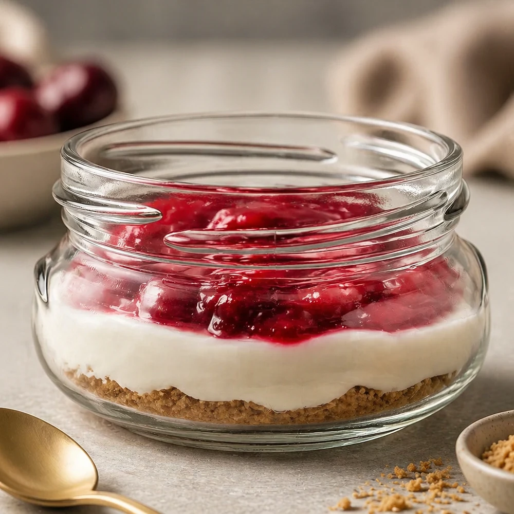 Dóza na terinu 120ml bez víčka (TO70) UNiTWIST UNiTWIST Terrina120 Terrinenglas 120ml mit Dessert gefüllt - rote Fruchtschicht auf weißer Creme und Keksboden