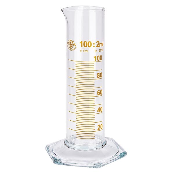 Odměrná láhev o objemu 100 ml NF ze skla, hnědá stupnice Odměrná láhev o objemu 100 ml NF ze skla, hnědá stupnice