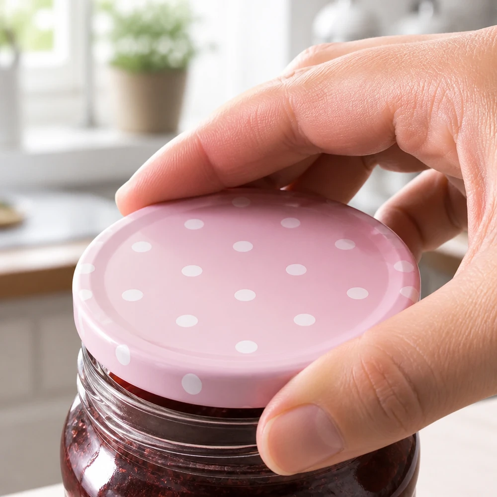 58mm BasicSeal Deckel Punkte rosa matt (TO58) UNiTWIST 58mm TO58 šroubovací víčko s tečkami, matně růžové, se našroubuje na zavařovací sklenici s marmeládou