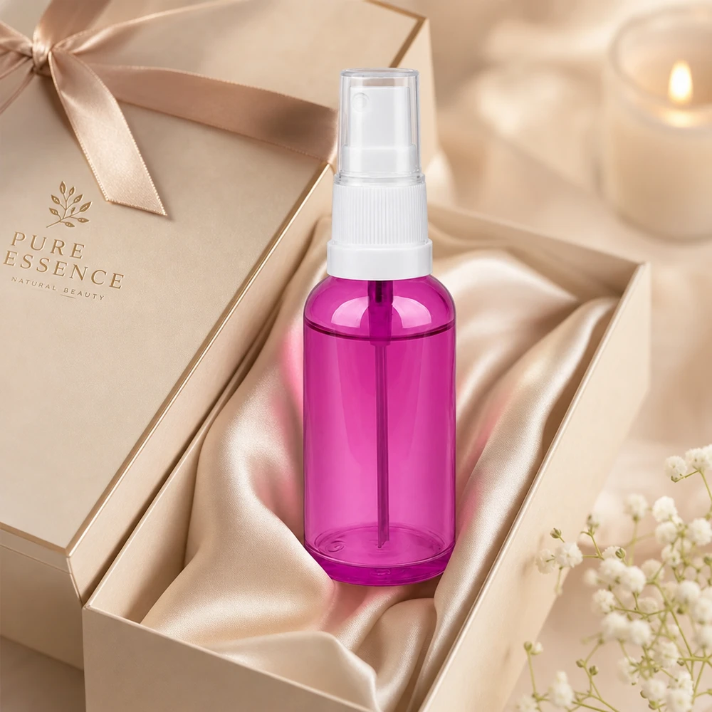 Wiederbefüllbare 50ml Sprayflasche in trendigem Lila für nachhaltige Kosmetikverwendung