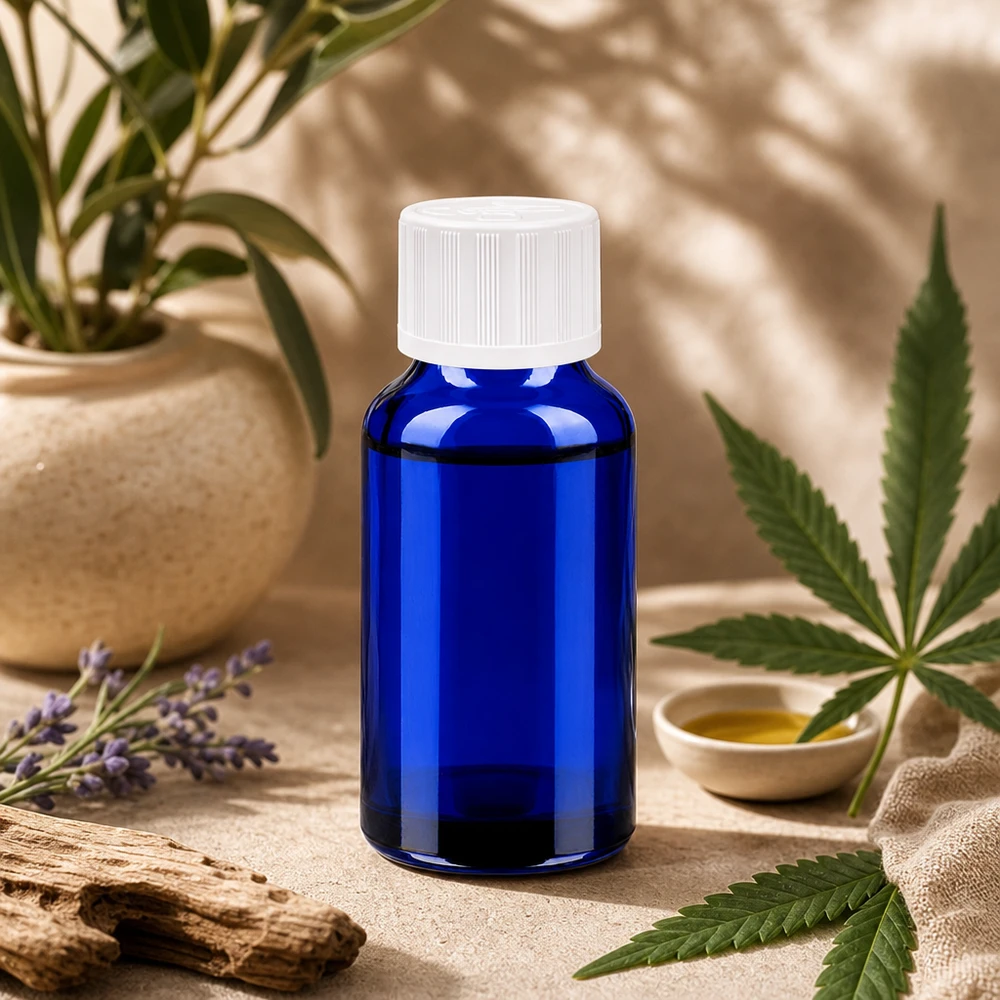Premium 20ml Flasche aus kobaltblauem Glas mit StandardVerschluss für Aromatherapie-Mischungen