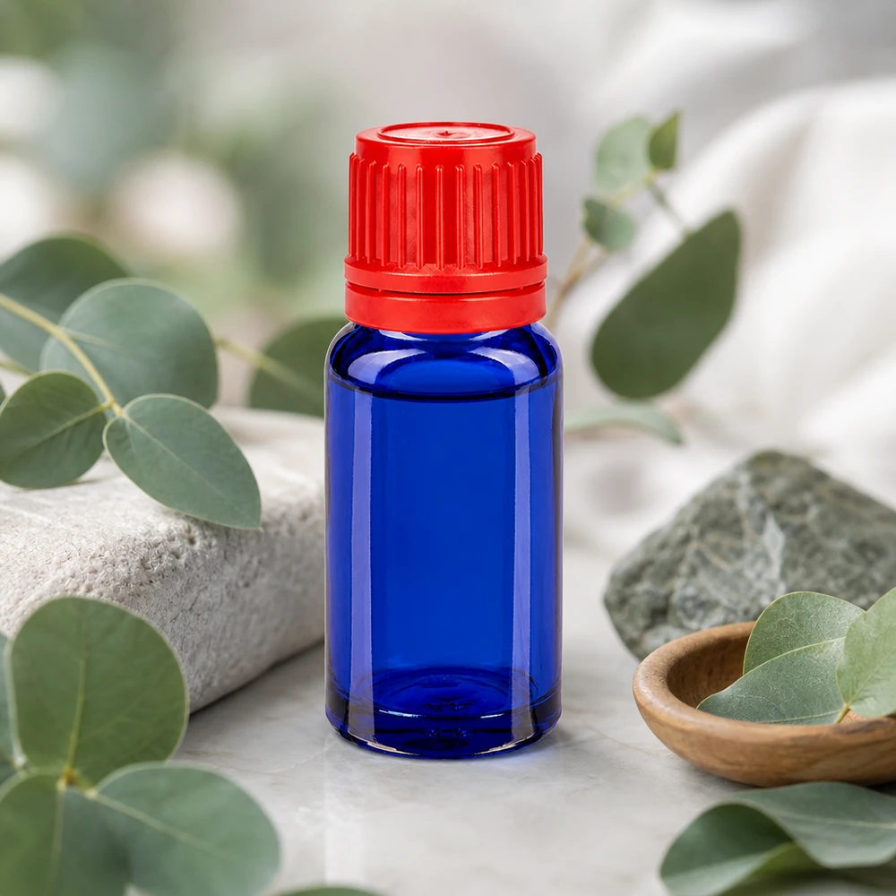 10ml Flasche aus UV-schützendem blauen Glas mit rotem Verschluss ideal für lichtempfindliche Stoffe