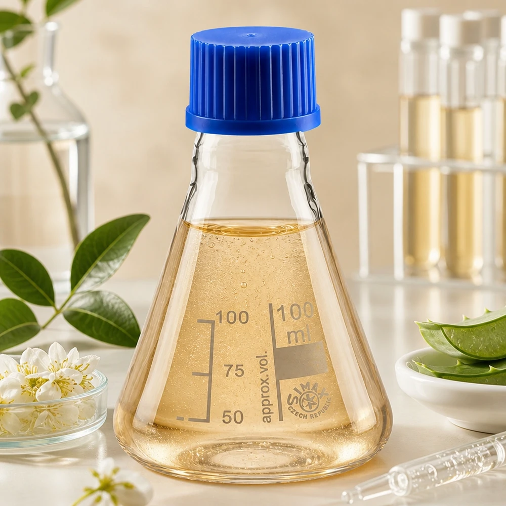 Erlenmeyerova baňka 100ml se šroubovacím uzávěrem Glaskolben 100ml mit blauer Kappe perfekt für Mischungen und Reaktionen im Labor