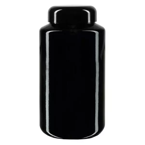 Dóza se širokým hrdlem z fialového skla 500ml, s černým víčkem Dóza se širokým hrdlem z fialového skla 500ml, s černým víčkem