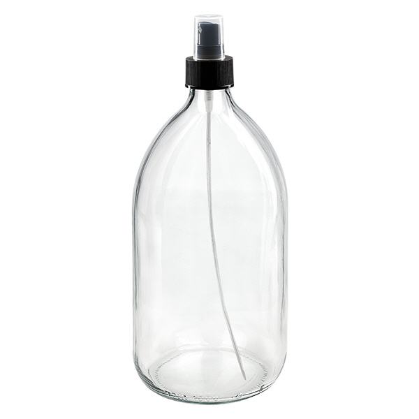 1000ml lahvička na léky čirá, s rozprašovačem s pumpičkou černá ApoGlas 1000ml lahvička na léky čirá, s rozprašovačem s pumpičkou černá ApoGlas