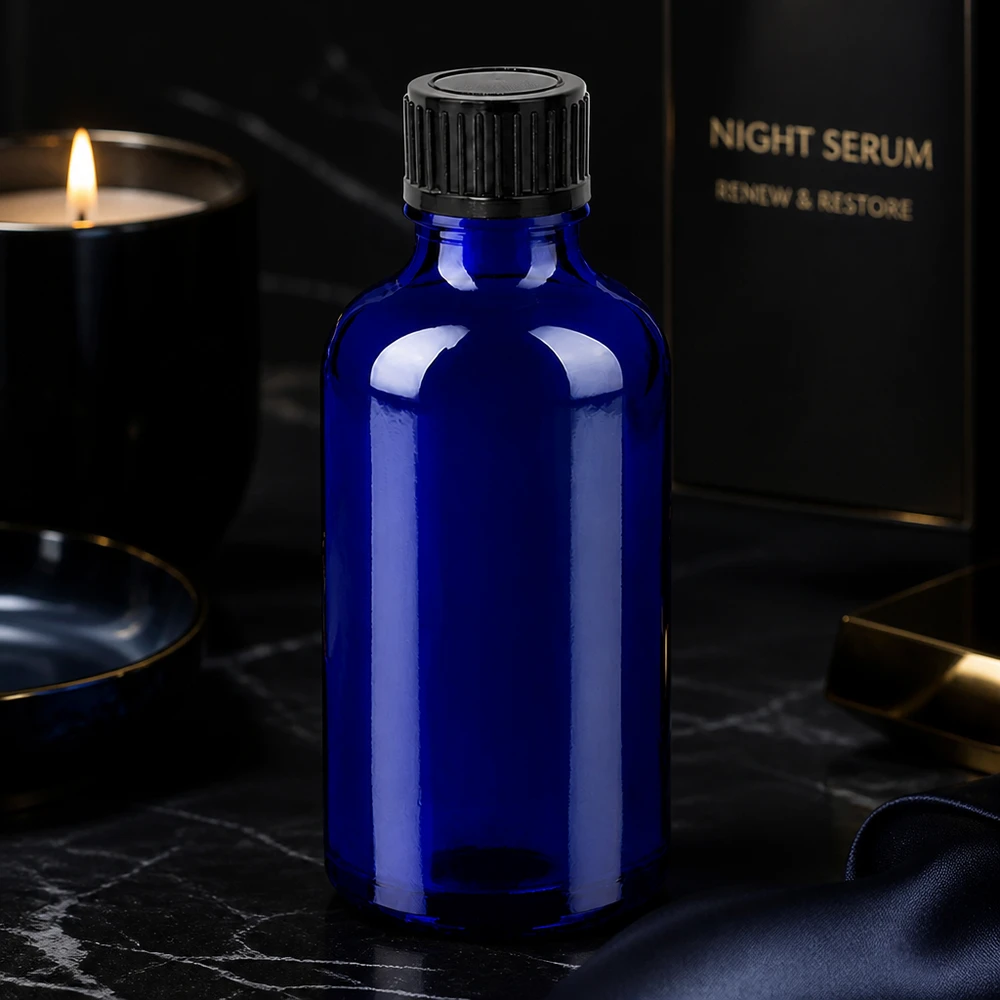 BlueLine Glasflasche 50ml mit Standard-Verschluss für Labor und Kosmetikhersteller