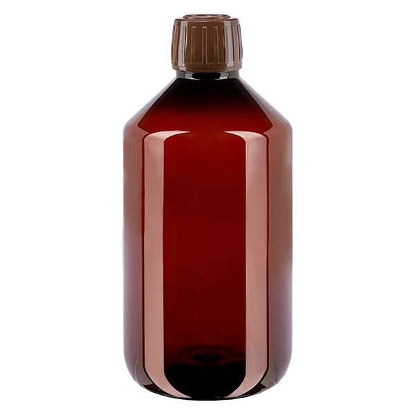 PET láhev 500ml s hnědým uzávěrem, který je odolný proti manipulaci. PET láhev 500ml s hnědým uzávěrem, který je odolný proti manipulaci.