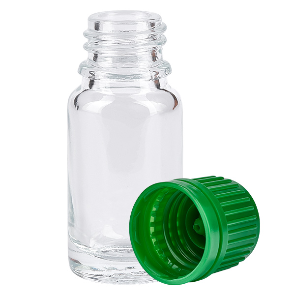10ml lahvička 11mm šroubovací uzávěr zelený s tamperem ClearLine UT18/10 10ml lahvička 11mm šroubovací uzávěr zelený s tamperem ClearLine UT18/10