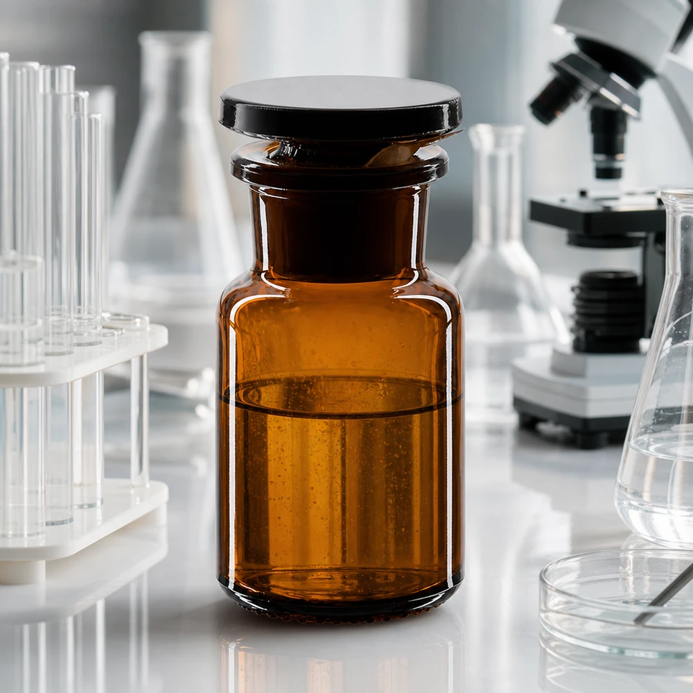 Láhev s kulatým ramenem 50ml hnědá skleněná zátka se širokým hrdlem Probenaufbewahrungsflasche 50ml Weithals braun mit Glasstopfen zwischen Laborinstrumenten