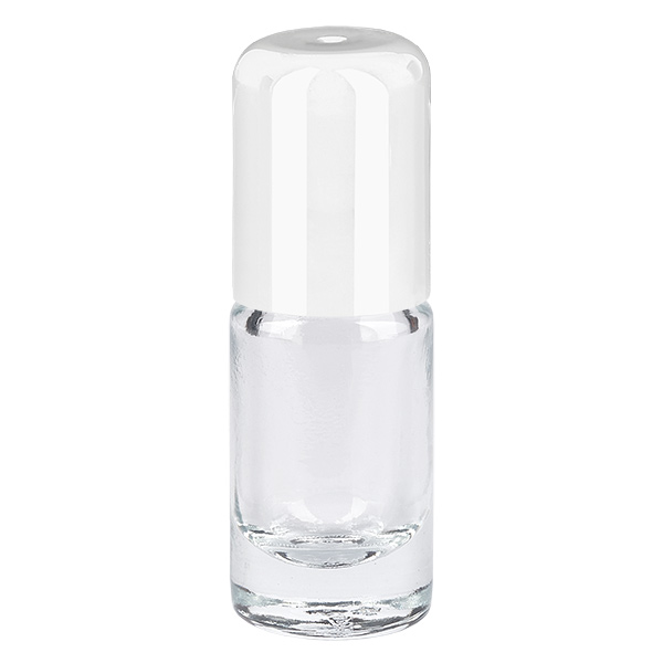 Lékárenská lahvička čirá 5ml roll-on s uzávěrem bílá Lékárenská lahvička čirá 5ml roll-on s uzávěrem bílá