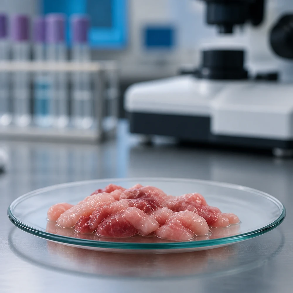 Skleněná miska na hodinky ø100 mm Sterile Uhrglasschale 100mm Durchmesser mit organischen Proben für biotechnologische Forschung