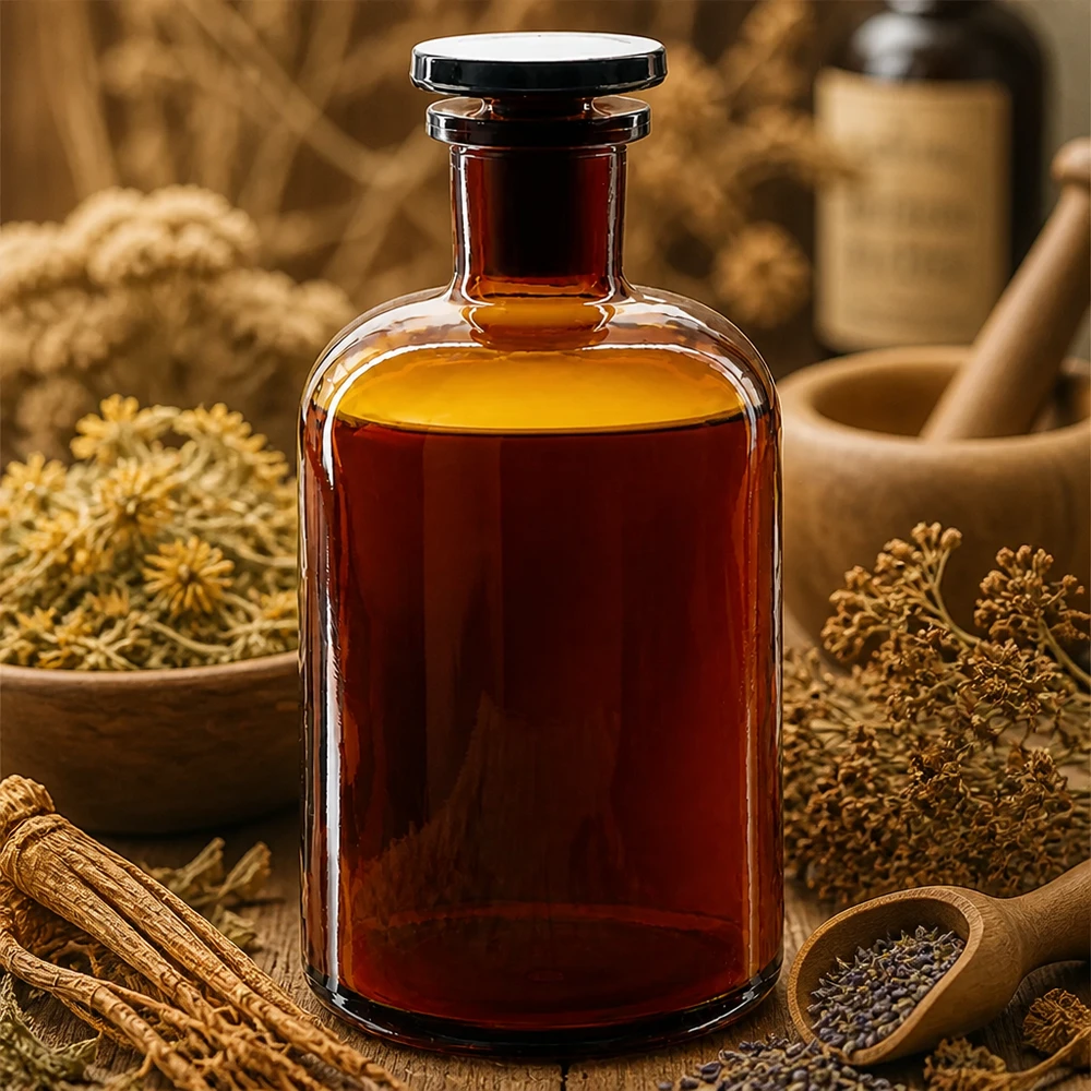 Láhev s kulatým ramenem 500ml hnědá úzké hrdlo skleněná zátka Vintage Apothekerflasche 500ml Enghals braun mit Glasstopfen für Kräuteröle und Naturextrakte