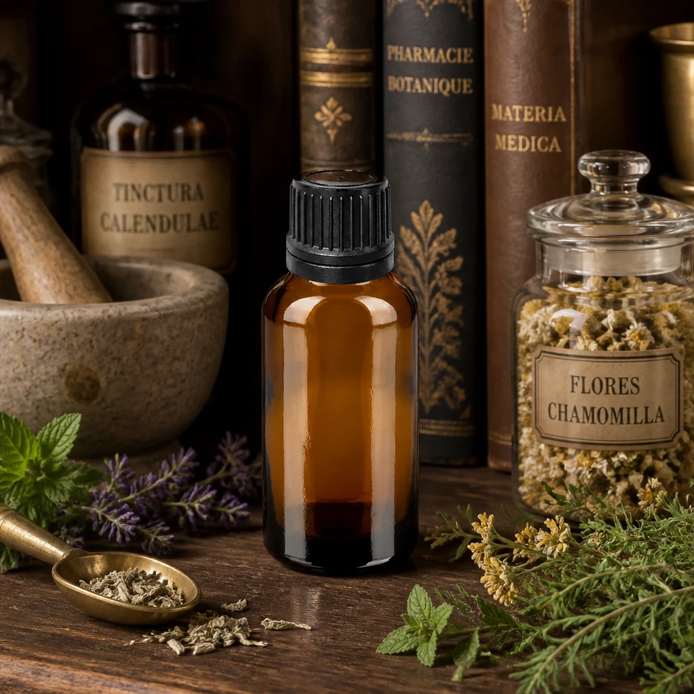 Laborqualität 30ml Tropfflasche aus getöntem Glas mit schwarzem Verschluss für Pflanzenextrakte