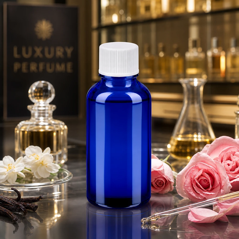 30ml láhev 11mm šroubovací uzávěr bílý standard BlueLine UT18/30 Pharmaqualität Glasflasche 30ml mit hygienischem weißen Deckel für sterile Aufbewahrung