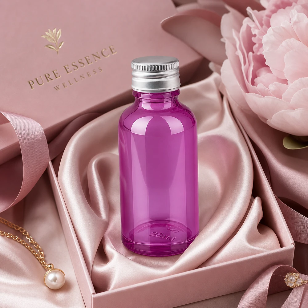 30ml Violett Glasflasche mit praktischem Schraubverschluss für einfache Dosierung und Handhabung