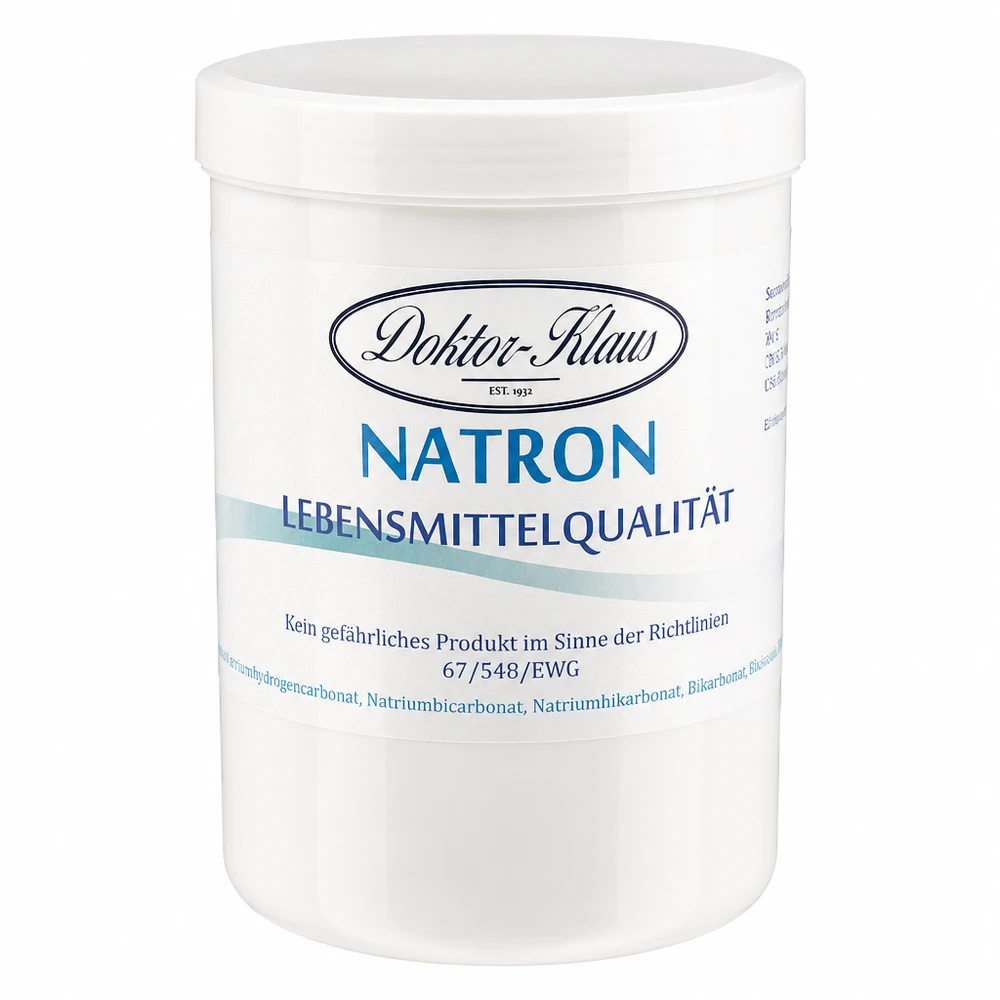 Hydrogenuhličitan sodný 1kg Doktor-Klaus Natron 1kg Doktor Klaus Natriumhydrogencarbonat weiße Aufbewahrungsdose
