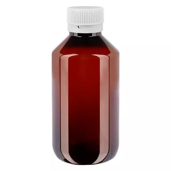 PET láhev 200ml s bílým rýhovaným uzávěrem s ochranou proti manipulaci.