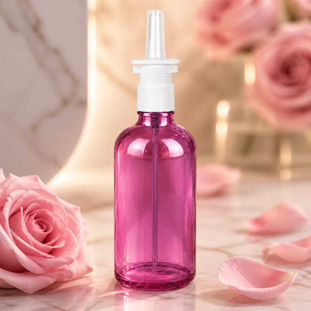 Rosa getönte 100ml Nasensprayflasche mit Standard Sprühaufsatz für hygienische Verabreichung