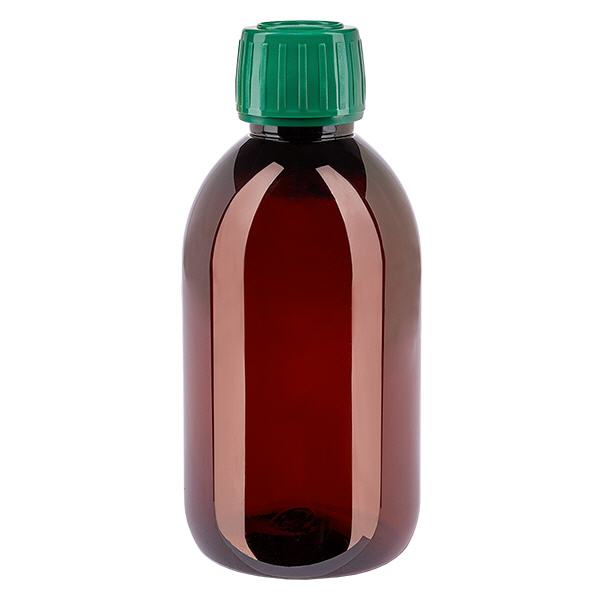 PET láhev 250ml se zeleným uzávěrem, který je odolný proti manipulaci. PET láhev 250ml se zeleným uzávěrem, který je odolný proti manipulaci.