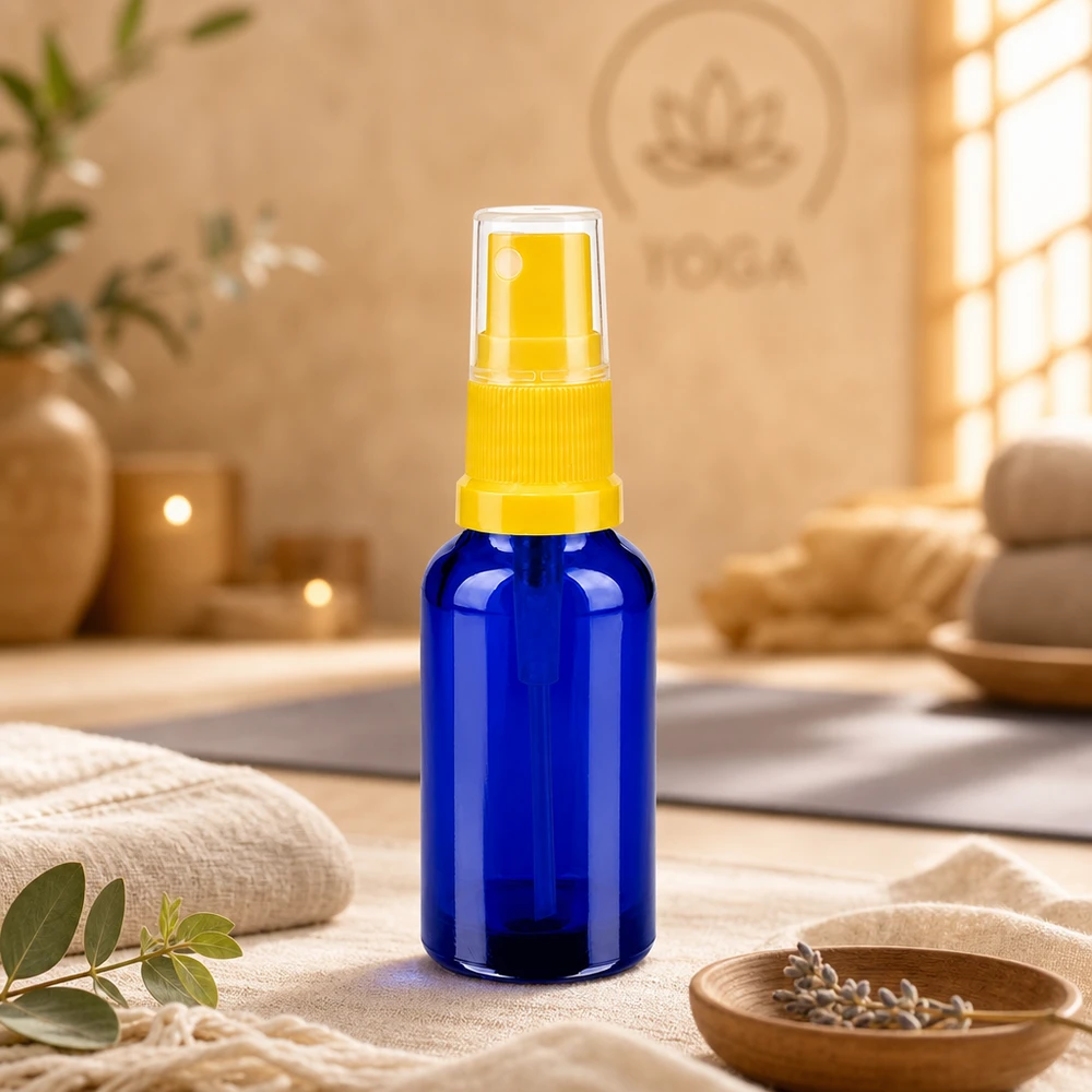 30ml lahvička s rozprašovačem žlutá/transparentní standardní uzávěr BlueLine UT18/30 Umweltfreundliche 30ml Sprayflasche aus recycelbarem Glas als nachhaltige Verpackungslösung