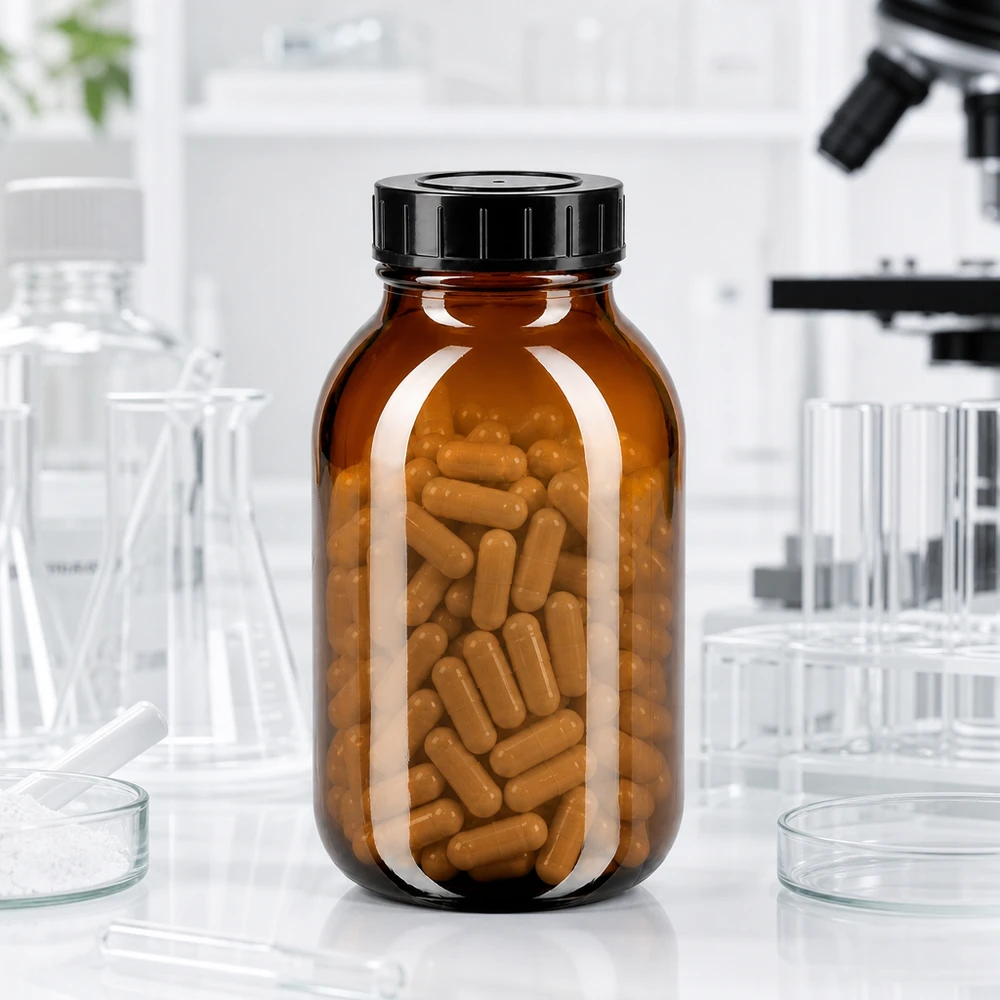 Robuste Weitmund-Glasflasche 500ml braun mit Schraubdeckel für sichere Medikamentenlagerung
